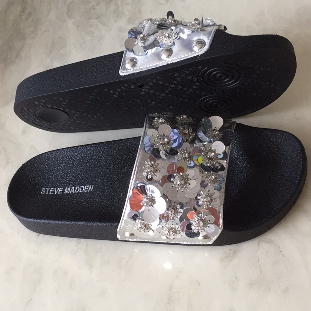 LAST PAIR Steve Madden Sequin & Beaded Slides - Picture 4 of 5